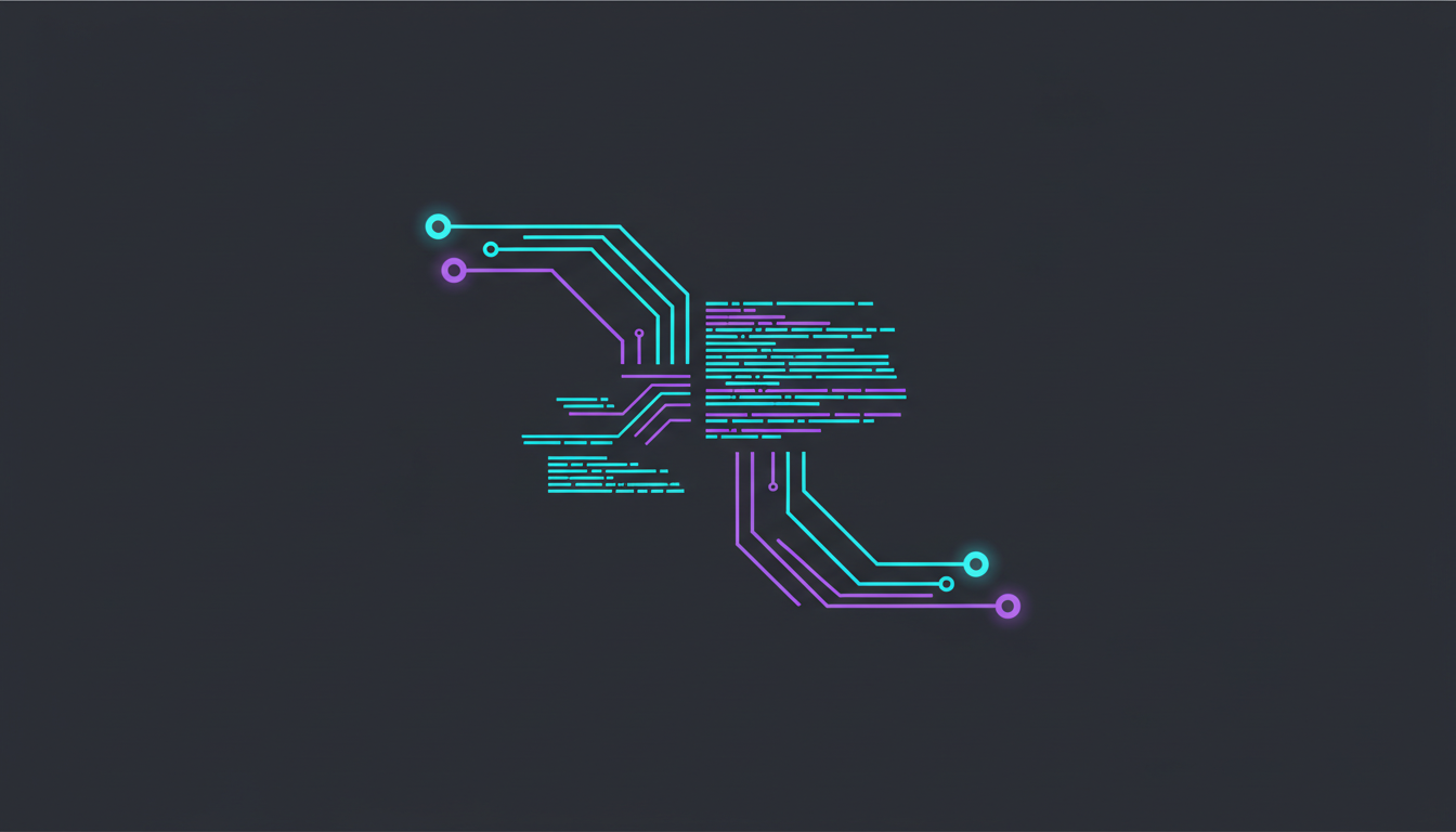 Illustration conceptuelle d'un terminal de développement moderne avec des flux de données néon.