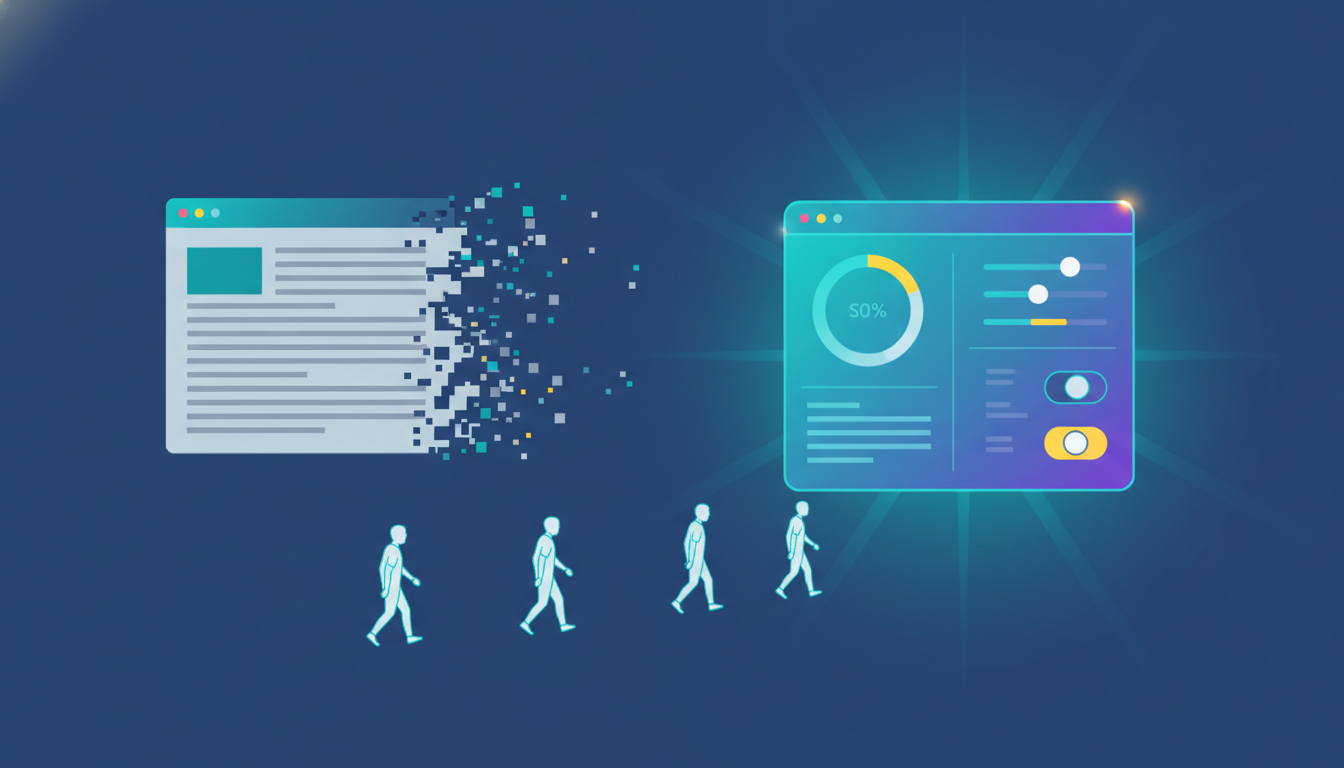 Illustration conceptuelle montrant la transition d'un article de blog textuel vers un outil interactif qui attire les visiteurs.
